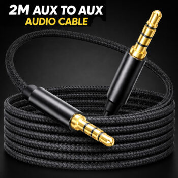 Hespa 2 Meter Premium Aux Cable (3.5mm Jack) ? High-Fidelity Gold Plated Male to Male Audio Cable for Car, Home Theater & Smartphones